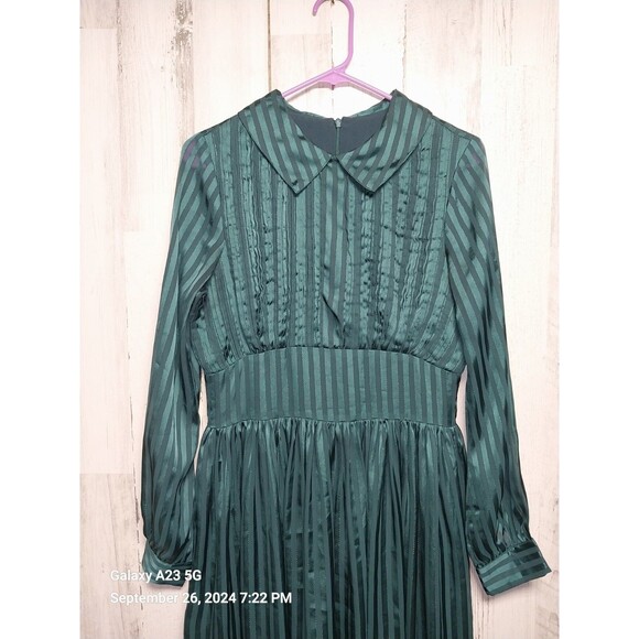 Unique Vintage Green Striped Dress Medium 6-8 - Picture 3 of 6